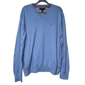 Tommy Hilfiger Light Blue V-Neck‎ Long Sleeve Cotton Sweater XXL